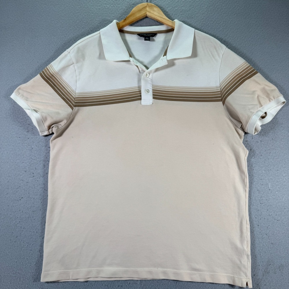 Banana Republic Fitted Polo Shirt Mens XL Beige Brown Stripe Cotton Blend 6603